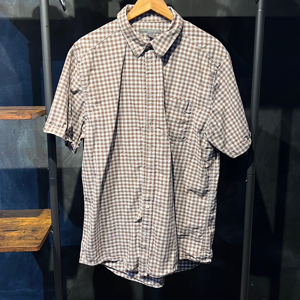 BUNDLE Old Navy teal & brown plaid short sleeve button down. sz XL